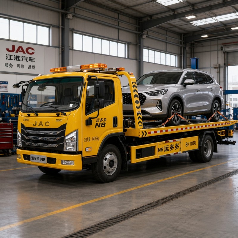 Trak Tunda Pembongkar Katil Rata JAC N8 8-Tan dengan Enjin Cummins 160HP